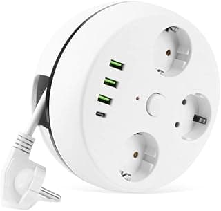 VEA 7 in 1, Akım Korumalı Grup Priz, 3'LÜ, Anahtarlı, 3 Usb, 1 Type-c, 1.5 Metre Kablolu, Kablosu Toplanabilir Makaralı, 850 Derece Isıya Dayanıklı