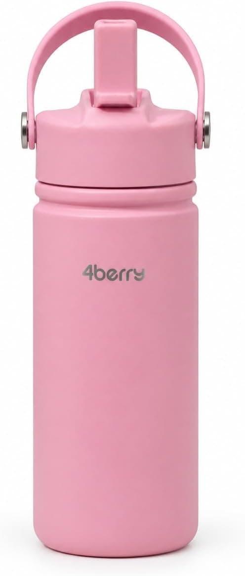 350 ml Kulplu Pipetli Çelik Termos Bardak – BPA Free, Taşınabilir Mini Termos, Pembe Renk