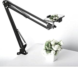 360° Üst Çekim Masaüstü Telefon Tripodu | Ayarlanabilir Süspansiyon Kol, Metal Kaymaz Taban, Evrensel Telefon Tutucu, Siyah