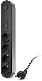 4’lü Akım Korumalı Priz 2500W 10A – 2 USB + Type-C – 2m Uzatma Kablosu | Çoklu Şarj (Siyah)