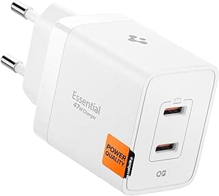 Spigen 47W USB-C 2 Port Mini Hızlı Şarj Aleti PPS 2.0 Desteği/Isı Düşürücü GaN Pro Destekli Akım Korumalı Güç Adaptörü iPhone & Android & iPad & MacBook Type-C White - ACH08707