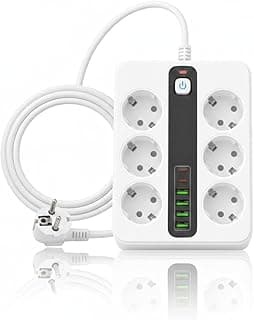 6'LI Grup Priz 4XUSB 2XType-C Çıkışlı Isıya Dayanıklı Power Tuşlu 2 MT Kablolu Priz Çoğaltıcı