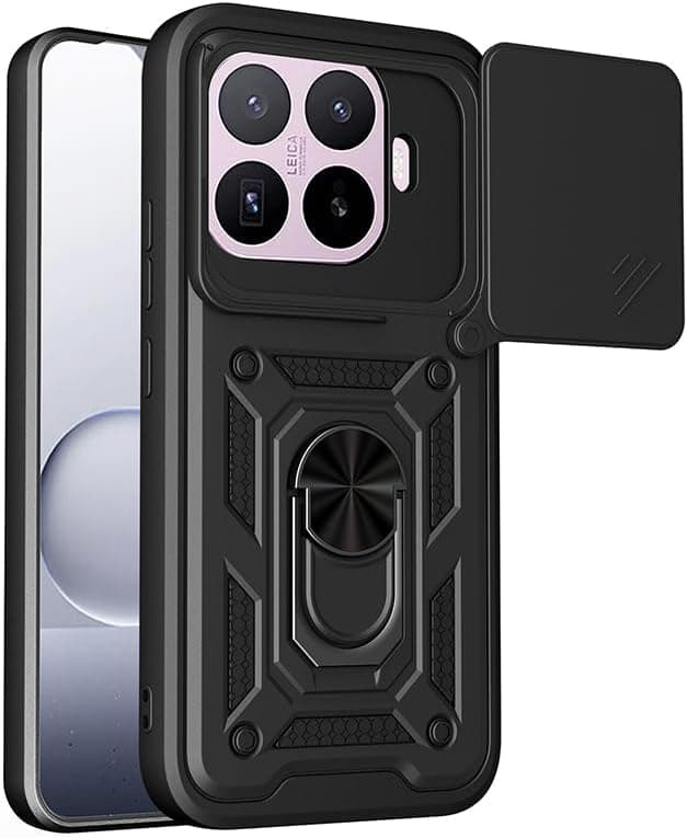 Aksesuarcim Xiaomi Mi 17T Pro ile Uyumlu Kılıfı Silikon Stand Yüzüklü Araç Tutucu Mıknatıslı Darbe ve Kamera Korumalı Tank Sürgülü Kapak Siyah