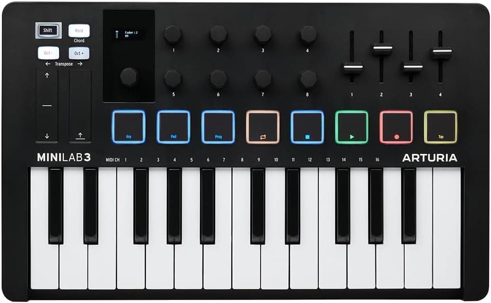 Arturia Minilab 3 Black, Klavye, Siyah Beyaz
