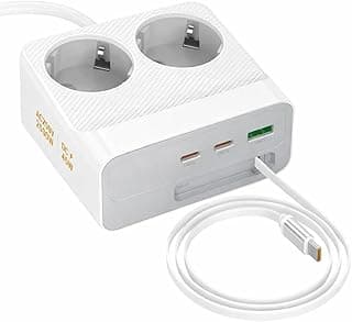 45W PD Hızlı Şarjlı 2’li Akım Korumalı Priz | 2x Type-C + 1x USB-A | 2500W | 70 cm Entegre Type-C Kablolu Masaüstü Çoklu Priz
