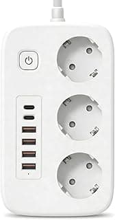 Akım Korumalı Çoklu Priz, 4 Adet USB 2 Adet Type-C Girişi, 3 Adet Priz Girişi, 2500W Termal Akım Korumalı, 2M Kablo Uzunluğu, Hızlı Şarj Destekli, Tüm Cihazlar İçin Uygun Çoklu Şarj İstasyonu