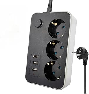 Orret Home Akım Korumalı Priz 3 Priz 3 USB Girişli 2.1A Uzatma Kablosu 2 Metre, Termal Korumalı Çoklu Priz, Açma Kapama Düğmeli USB Şarjlı Uzatma Prizi