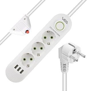 Akım Korumalı Grup Priz, 3’lü Priz,1.5 Metre Kablolu, 3 Usb’li 3000w, 16 Amper, Kablo Üstünde Termal Koruma Sigortalı, Bakır Kablo, Topraklı