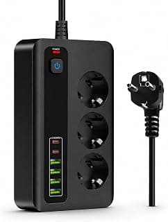 PRO P10 3000W Akım Korumalı Priz - 3 AC Çıkışlı, 4 USB ve 2 Type-C Girişli Çoklu Priz, Hızlı Şarj Destekli Grup Priz (Siyah)