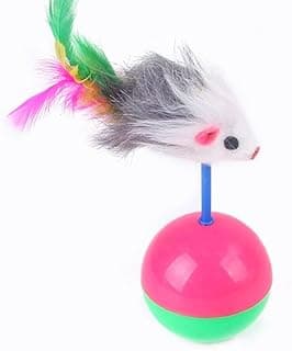 Kedi Oyun Topu Tüylü Fareli Hacı Yatmaz Eğitici Yavru Kedi Fare Kovalama Oyuncağı