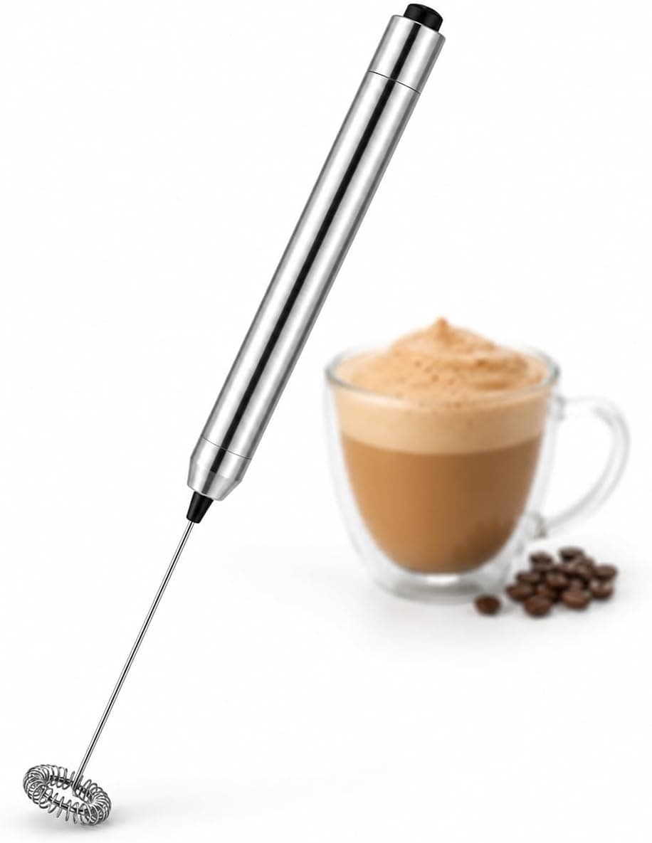 Orret Home Elektrikli Süt Köpürtücü, Paslanmaz Çelik Metal Gövdeli Pilli Kahve Köpürtücü, Mini Mikser Çırpıcı, Latte Cappuccino Karıştırıcı, Tek Tuşlu El Tipi Köpürtücü (Piller Dahil Değildir)