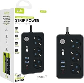 Akım Korumalı Priz, 3x Priz Soketi, 2x Usb Girişi, 1x Type-C Girişi, Tasarruflu Uzatma Kablosu, Çocuk Korumalı Adaptör (2 Metre)