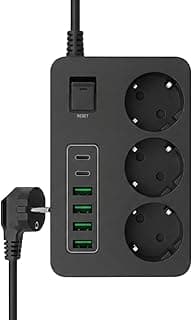 Akım Korumalı Çoklu Priz, 4 Adet USB 2 Adet Type-C Girişi, 3 Adet Priz Girişi, 3000W Termal Korumalı, 2M Kablo Uzunluğu, Hızlı Şarj Desteği, Tüm Elektronik Cihazlar ile Uyumlu Çoklu Şarj İstasyonu