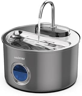 Haustier WF009LS-M Otomatik Kedi Su Çeşmesi,Kedi Su Sebili, Su Pınarı 3.5Lt Geniş Hazne, SUS304 Çelik, Çok Katmanlı Filtrasyon, Pencereli Metal Tasarım