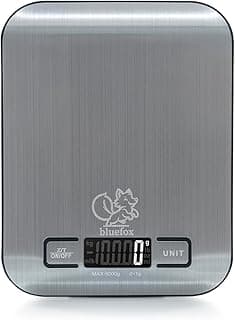 Bluefox Dijital Mutfak Terazisi - Paslanmaz Çelik Yüzeyli Hassas Mutfak Tartısı - Dara İşlevi, LED Ekran, 5 Birim Dönüştürme ve Otomatik Kapanma Özellikli - 5 kg Tartı Kapasitesi