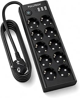 Çoklu Priz 10’lu Grup Priz USB’li (3x USB-A, 1x USB-C), 3680W 16A, 2 Metre Kablo, Topraklı Uzatma Kablosu, Ev Ofis Gaming