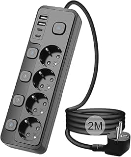 3680W Pro Power 2xType-C ve 2x USB Girişli Anahtarlı 4lü 2mt Uzatma Kablolu Akım Korumalı Priz