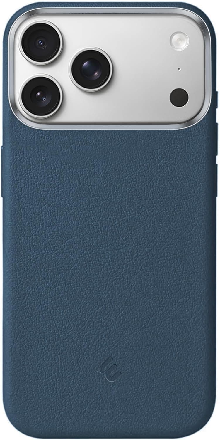 Minesk iPhone 17 Pro / 18 Pro için MagSafe ile Uyumlu Çizilmeyen ve Parmak İzi Tutmayan Deri Görünümlü Metal Tuşlu ve Metal Lens Çerçeveli Hybrid Silikon Kılıf (Mavi, 17 Pro/18 Pro)