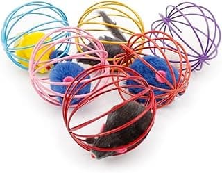 Renkli Metal Kafesli Peluş Fareli Kedi Köpek Oyuncağı Oyun Topu 6 cm