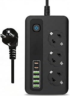 Akım Korumalı Çoklu Priz, 4 Adet USB 2 Adet Type-C Girişi, 3 Adet Priz Girişi, 3000W Termal Akım Korumalı, 2 Metre Kablo Uzunluğu, Hızlı Şarj Destekli, Tüm Cihazlar İçin Uygun Çoklu Şarj İstasyonu