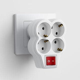 4'lü Beyaz Grup Priz Golyat Düğmeli Fiş Kablosuz Açma Kapamalı Anahtarlı Topraklı Çoklu Çoğaltıcı