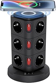 Akım Korumalı Çoklu Priz, 12 Adet AC Girişi, 1 Adet USB, 2 Adet Type-C Girişi, Kablosuz Şarj Özelliği, 2 Metre Kablo Uzunluğu, Tüm Elektronik Cihazlar İle Uyumlu, 15 Portlu Çoklu Şarj İstasyonu