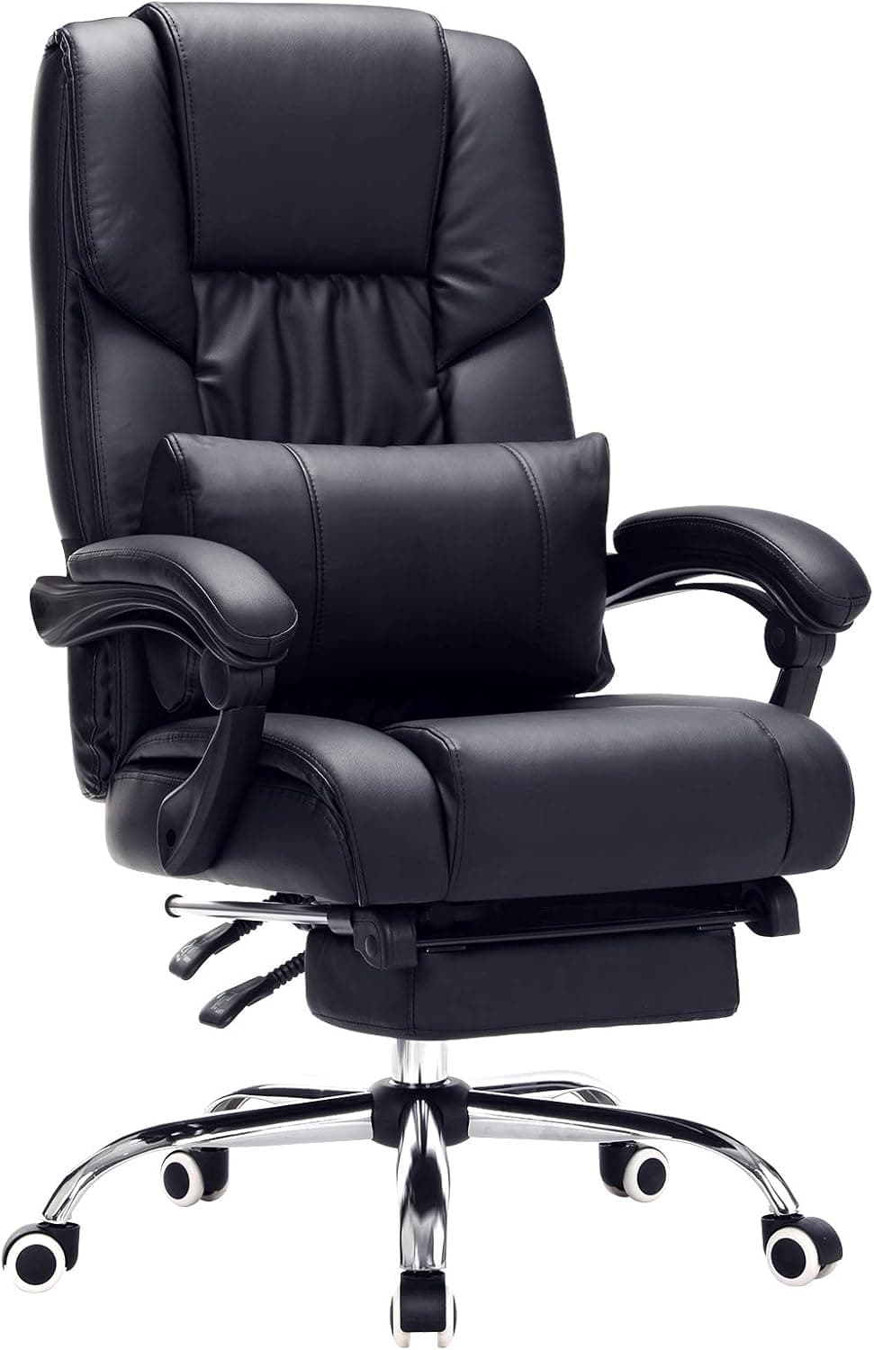 SONGMICS Ayak Uzatmalı Ofis Koltuğu, Bel Destekli, Suni Deri, Siyah 67 x 66 x 116 cm Obg71B