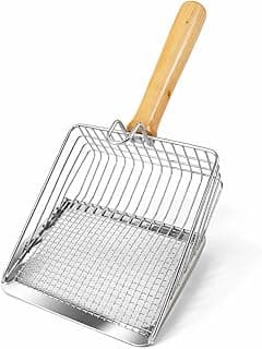 Busstier Metal Kedi Kumu Küreği Ahşap Saplı Dayanıklı Izgaralı Kedi Tuvaleti Temizleme Küreği Ergonomik Saplı Kolay Temizlik Aparatı Paslanmaz Çelik (Telli)