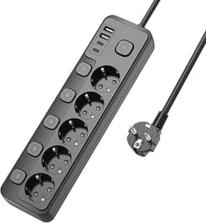 Akım Korumalı Çoklu Priz, 2 Adet USB, 2 Adet Type-C Girişi, 5 Adet AC Girişi, Hızlı Şarj Desteği, 2M Kablo Uzunluğu, Ayrı Aç-Kapa Tuşları, Tüm Elektronik Cihazlar İle Uyumlu 9 Portlu Priz Çoğaltıcı