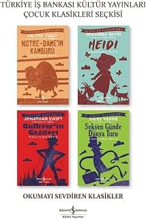 İş Bankası Kültür Yayınları Çocuk Klasikleri 4 Kitap Seti | Heidi, Seksen Günde Dünya Turu, Notre Dame'in Kamburu, Gulliver'in Gezileri