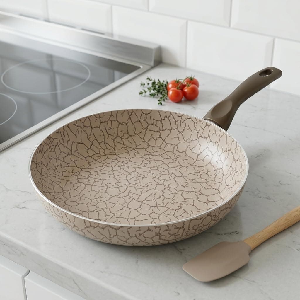 Papilla Maxi Tava - İç ve Dış Beyaz Bronz Magma (Kırçıllı) Yapışmaz Aile Boyu Pişirme Tavası 26 cm