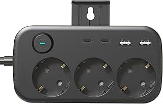 Akım Korumalı Çoklu Priz, 2 Adet USB, 2 Adet Type-C Girişi, 3 Adet AC Girişi, Hızlı Şarj Desteği, 1.4 Metre Kablo Uzunluğu, Tüm Elektronik Cihazlarla Kullanıma Uygun 7 Portlu Priz Çoğaltıcı