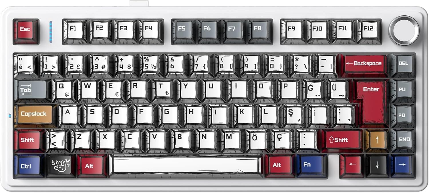 Aula F75 Mekanik RGB TKL GrayWood V4 Switch Kablosuz Makrolu Hot Swap Türkçe Q Klavye Comic