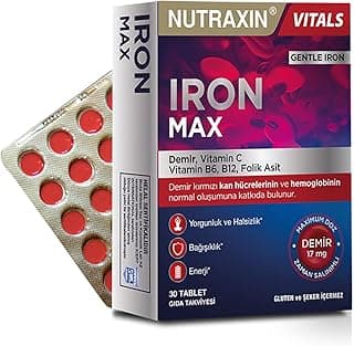 Nutraxin Iron Max 30 Tablet – Demir, C Vitamini, Folik Asit ve B12 Vitamini İçeren Takviye