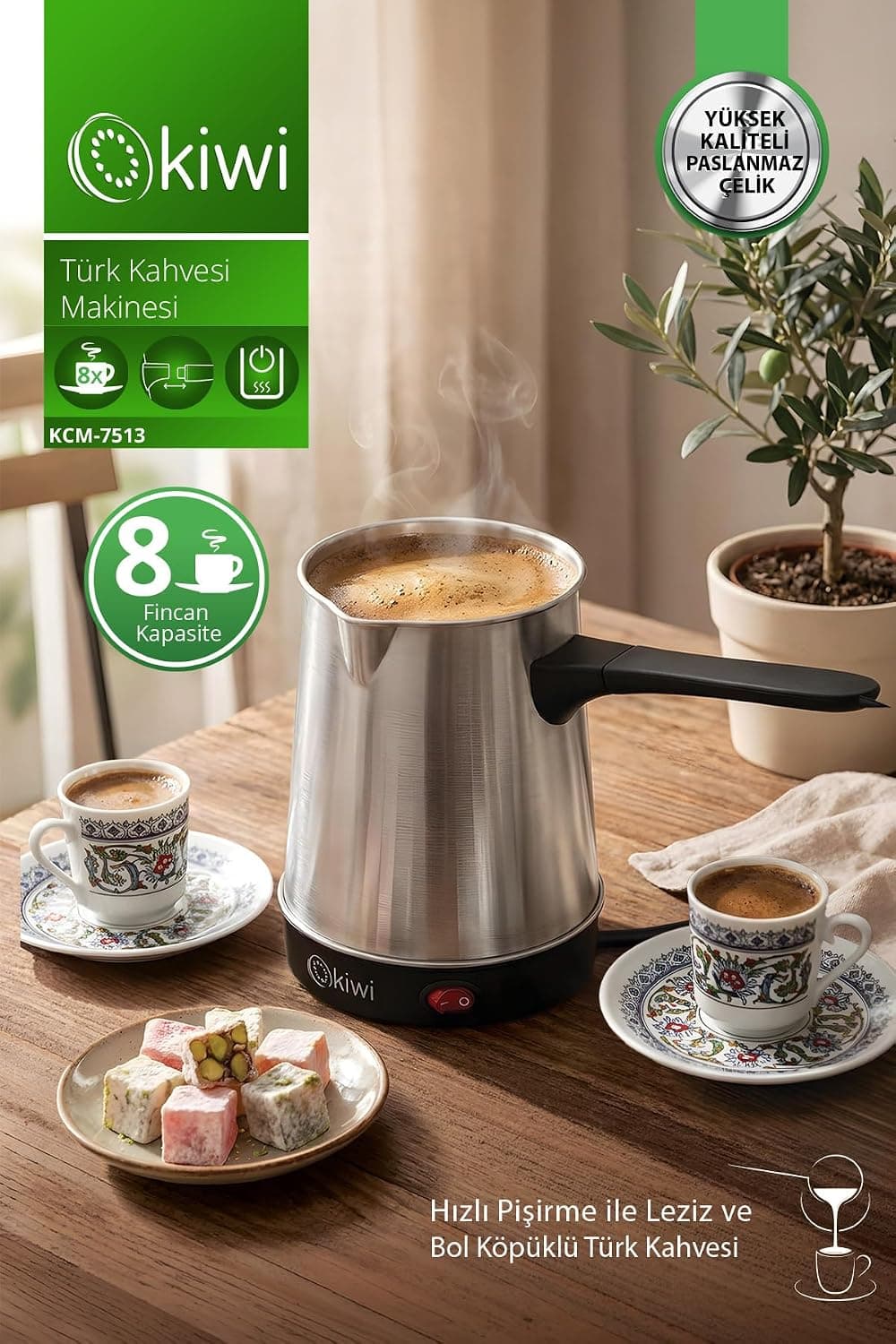 KCM-7513 Türk Kahvesi Makinesi | 700 ml &amp; 8 Fincan Kapasite &amp; Paslanmaz Çelik