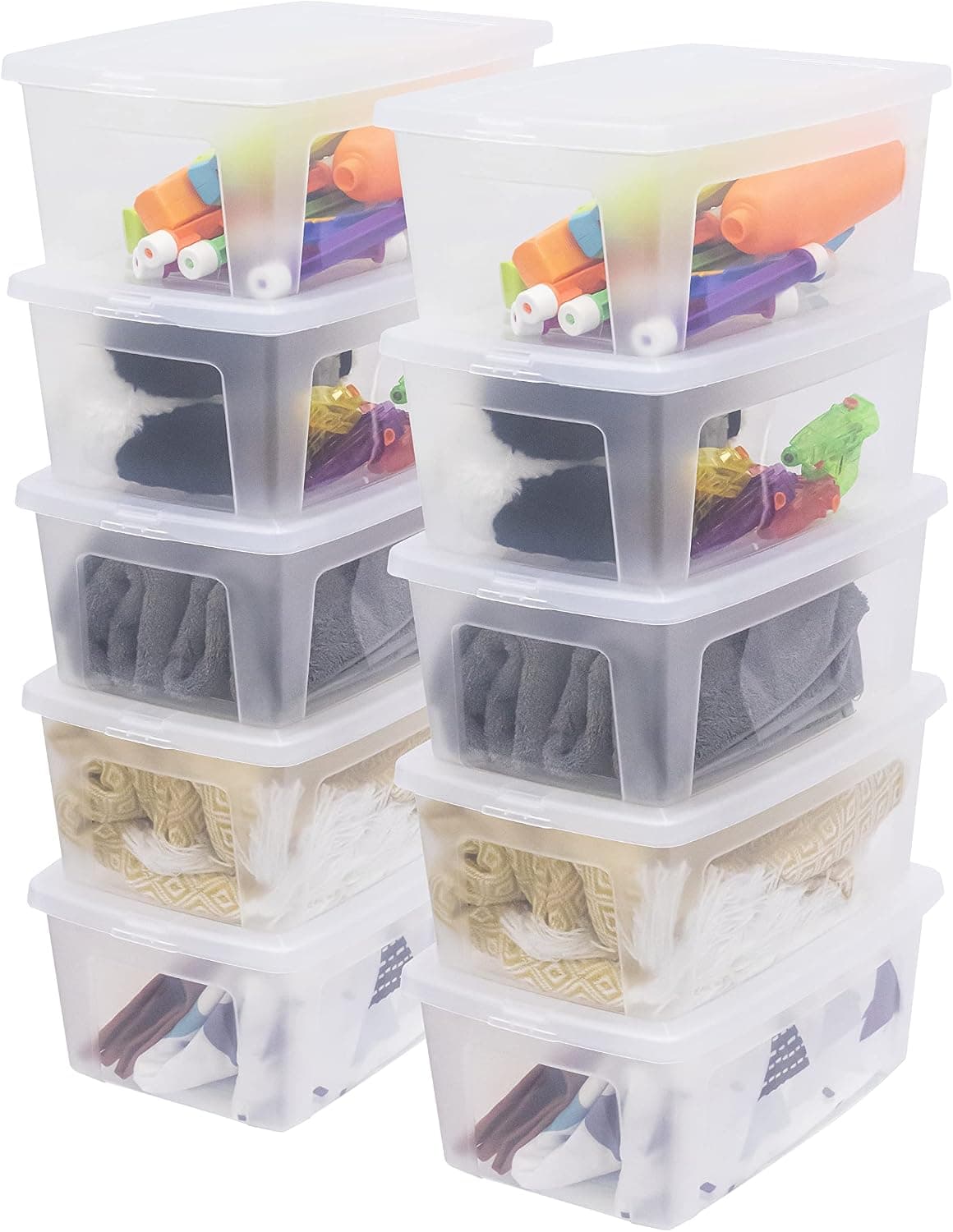 Iris Ohyama Çok yönlü saklama kutuları, 11 l, 10'lu set, şeffaf, kapak kolayca kapanabilir, istiflenebilir, plastik, dolap, raflar, sınıf, organizasyon, sanat malzemeleri, ayakkabı, MCB-11