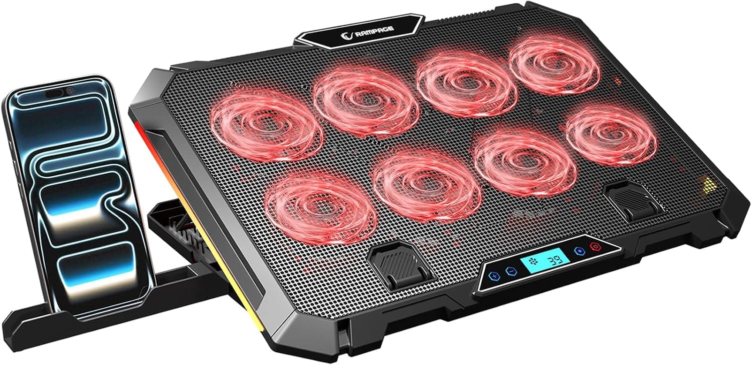 Rampage S51 Icevolt Siyah RGB Işıklı 8 Fanlı LCD Göstergeli 16 Kadar Yükselebilen Notebook Soğutucu