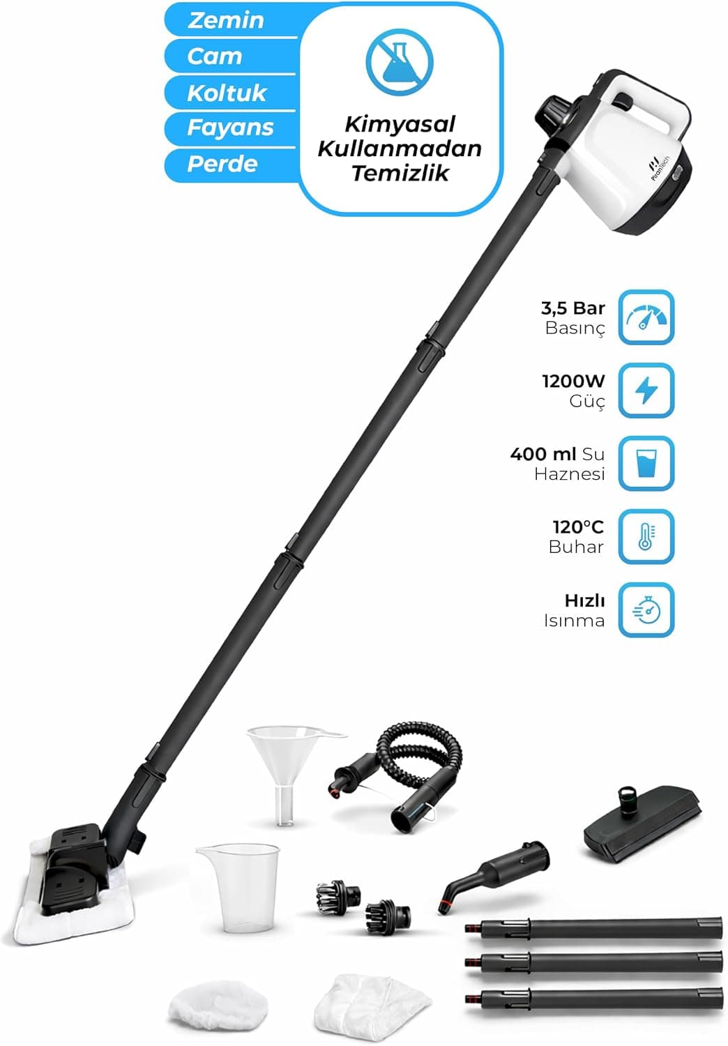 PiranTech CB- 02A Buharlı Temizlik Makinası - Buharlı Temizleyici - Floor Max Set
