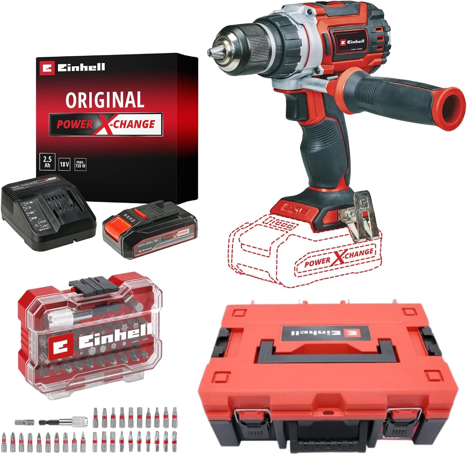 Einhell TP-CD 18/60 Li BL Akülü Vidalama Seti (2,5 Ah Akü ve Şarj Cihazı, 32 Parça Uç Seti ve Çanta Dahildir)