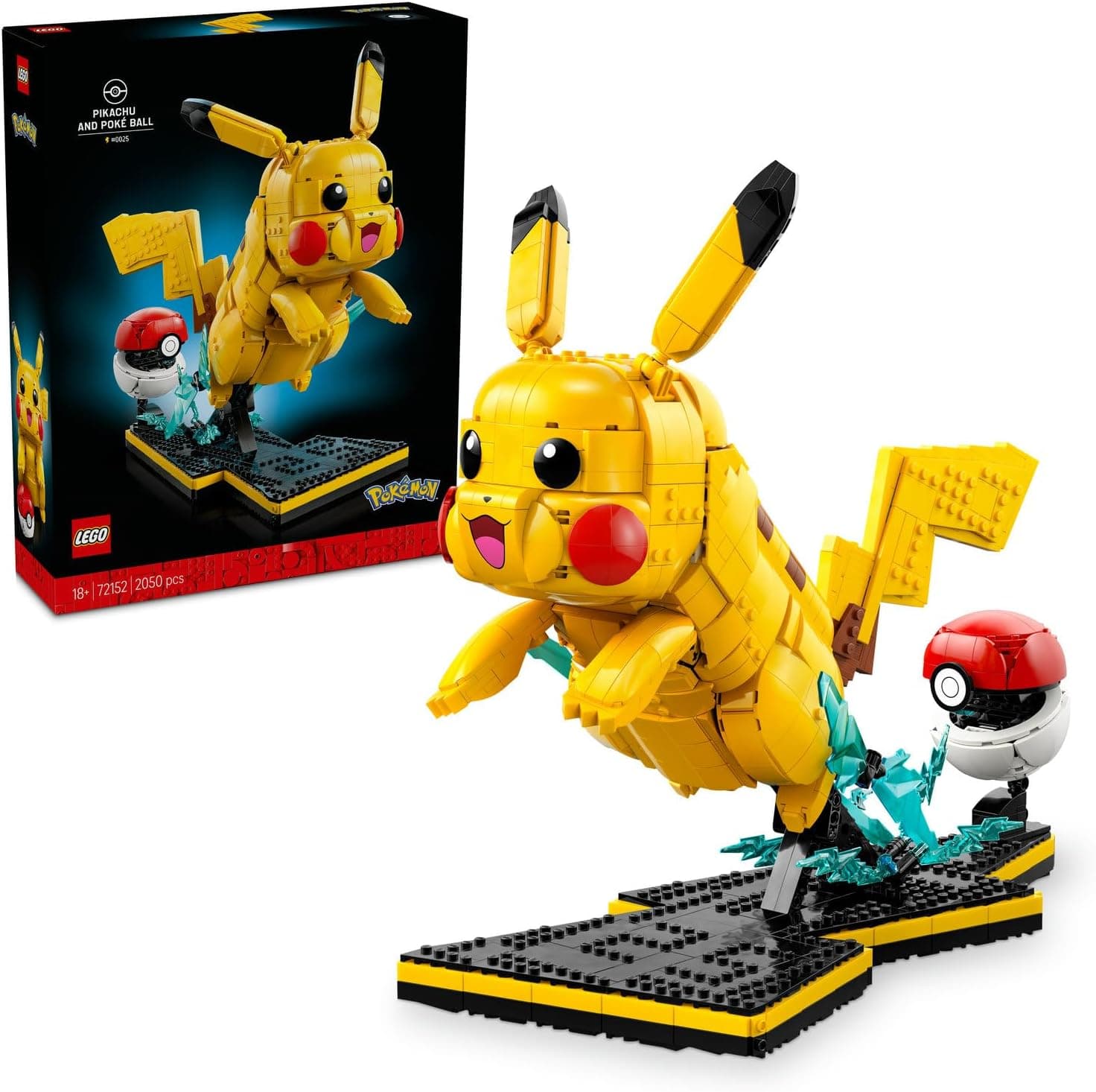 LEGO Pokémon Pikachu ve Poké Topu 72152 - Yetişkin Kadınlar ve Erkekler için Yıldırım Standı İçeren Duruşu Ayarlanabilir Dekoratif Koleksiyonluk Model Yapım Seti, Hediye Fikri (2050 Parça)