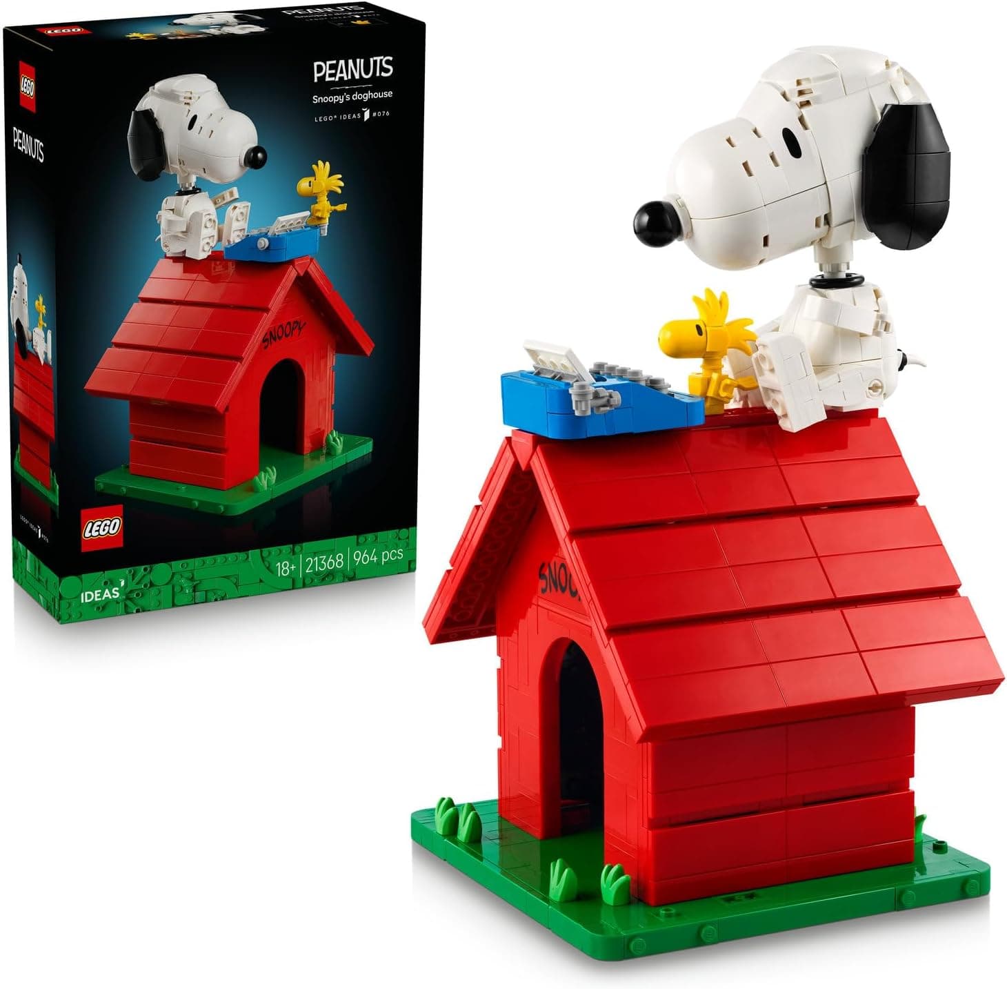 LEGO Ideas Peanuts: Snoopy’nin Köpek Kulübesi 21368 | Yetişkinler için Duruşu Ayarlanabilir Snoopy Figürü İçeren Koleksiyonluk Dekoratif Model Yapım Seti, Hediye Fikri (964 Parça)