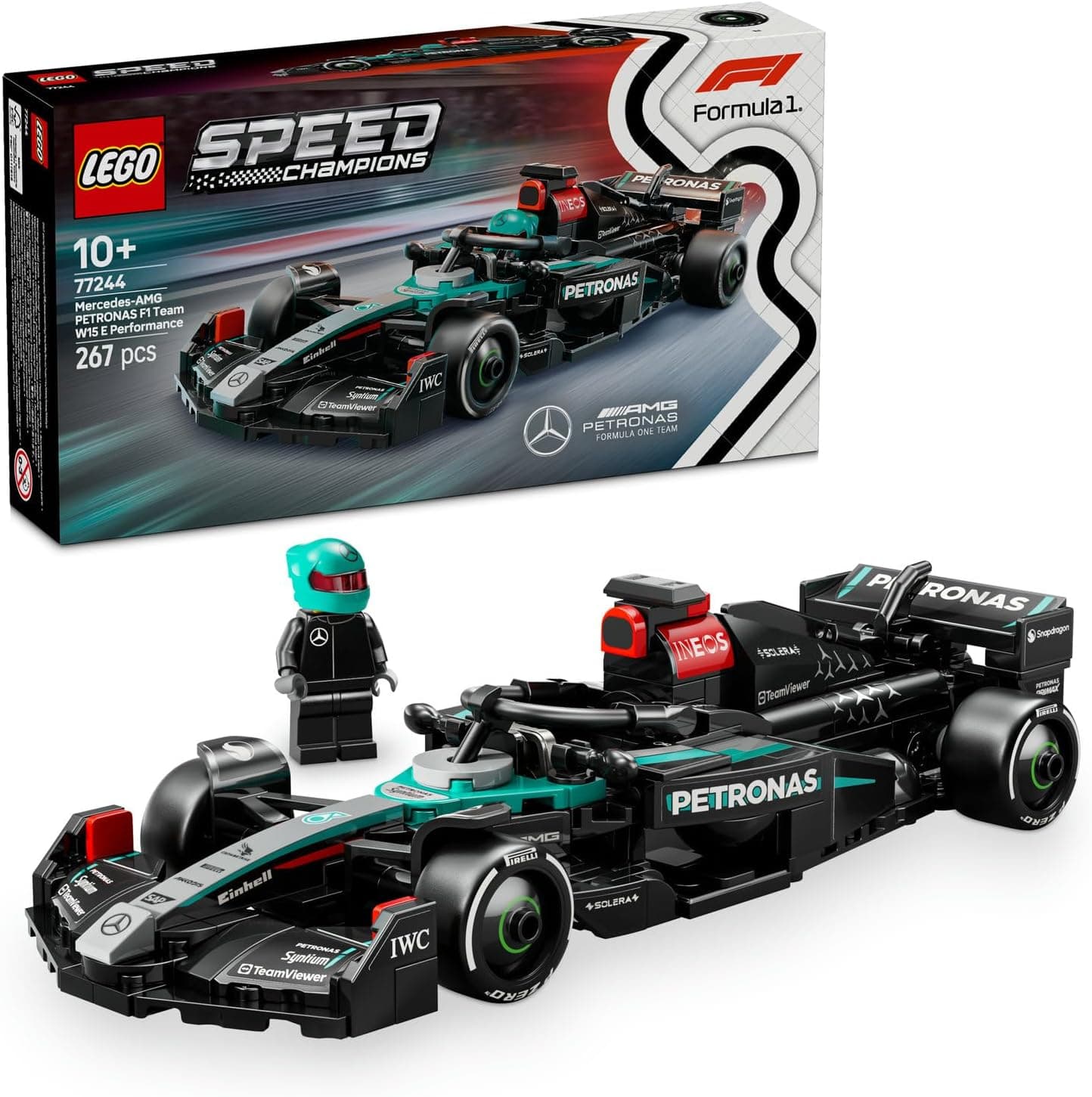 LEGO Speed Champions Mercedes-AMG F1 W15 Yarış Arabası 77244 | 10 Yaş ve Üzeri Kız ve Erkek Çocukları için Sürücü Minifigürü İçeren Oyuncak Yapım Seti, Hediye Fikri (267 Parça)