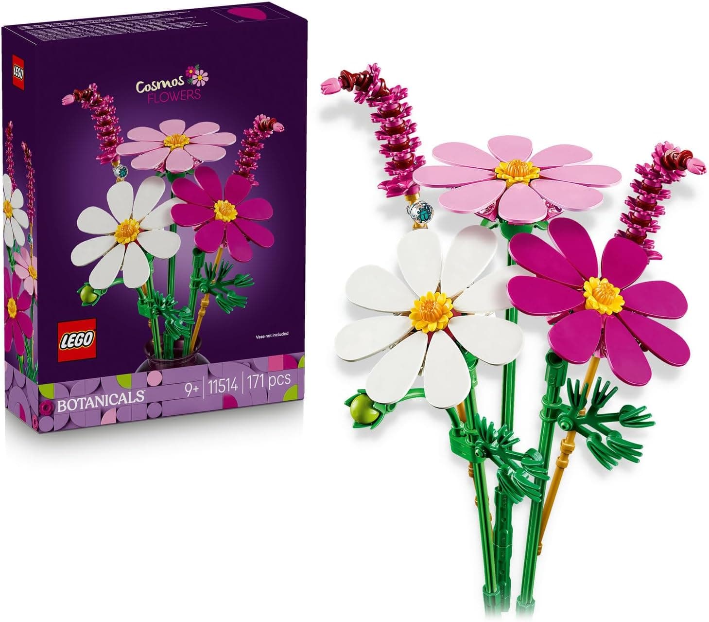 LEGO Botanicals Kozmos Çiçekleri 11514 | 9 Yaş ve Üzeri Çocuklar için Pembe ve Mor Çiçekler İçeren Oyuncak Yapım Seti, Doğum Günü Hediyesi Fikri (171 Parça)