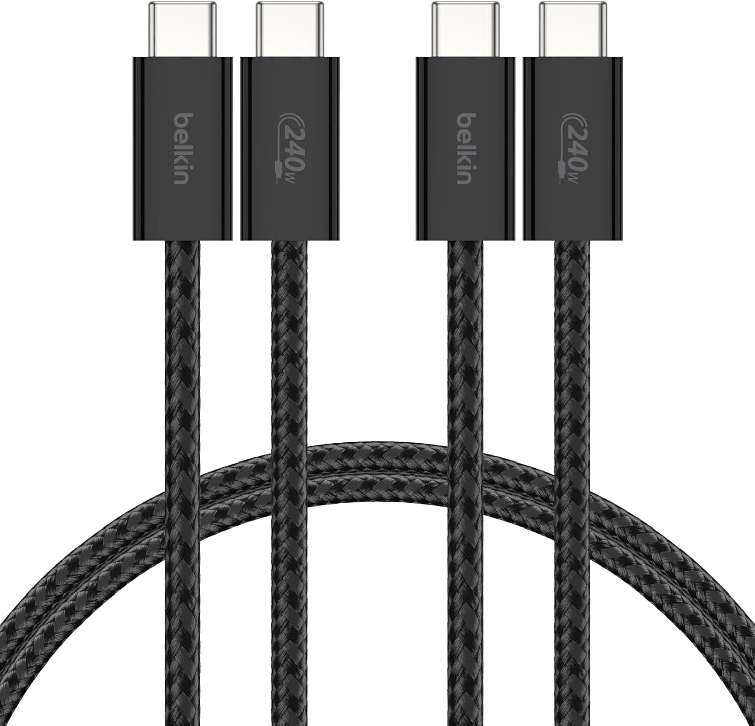 Belkin 2'li Örgülü USB-C - USB-C Kablo, 1,5 m, 240 W, Yumuşak, Esnek ve Hızlı Şarj Kablosu, iPhone 17 ve 16 Serisi, Galaxy S25, Pixel 10, iPad Pro ve Daha Fazlasıyla Uyumlu, Siyah