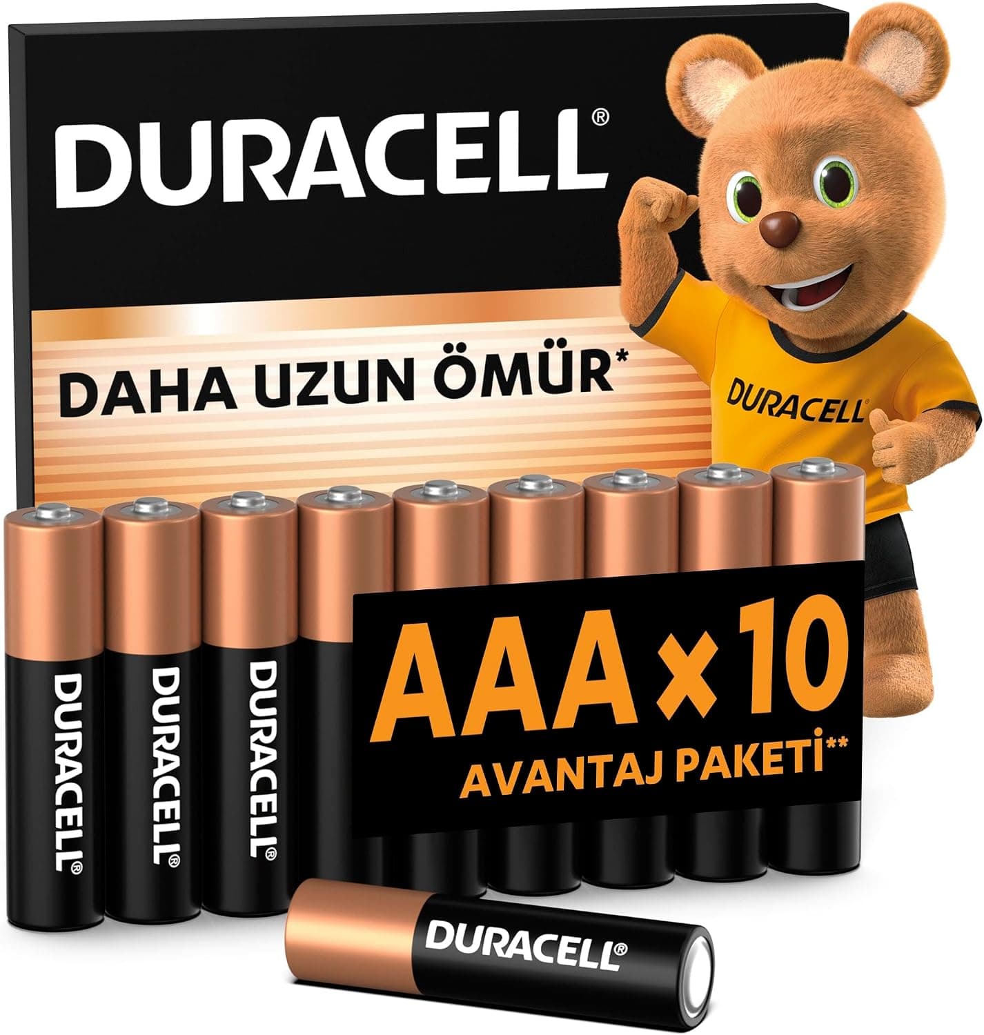 DURACELL Basic AAA İnce Kalem Pil (10'lu Paket) 1.5V, LR03 | Daha Uzun Ömürlü – Günlük Cihazlar için Güvenilir Güç – Plastik İçermeyen Ambalaj