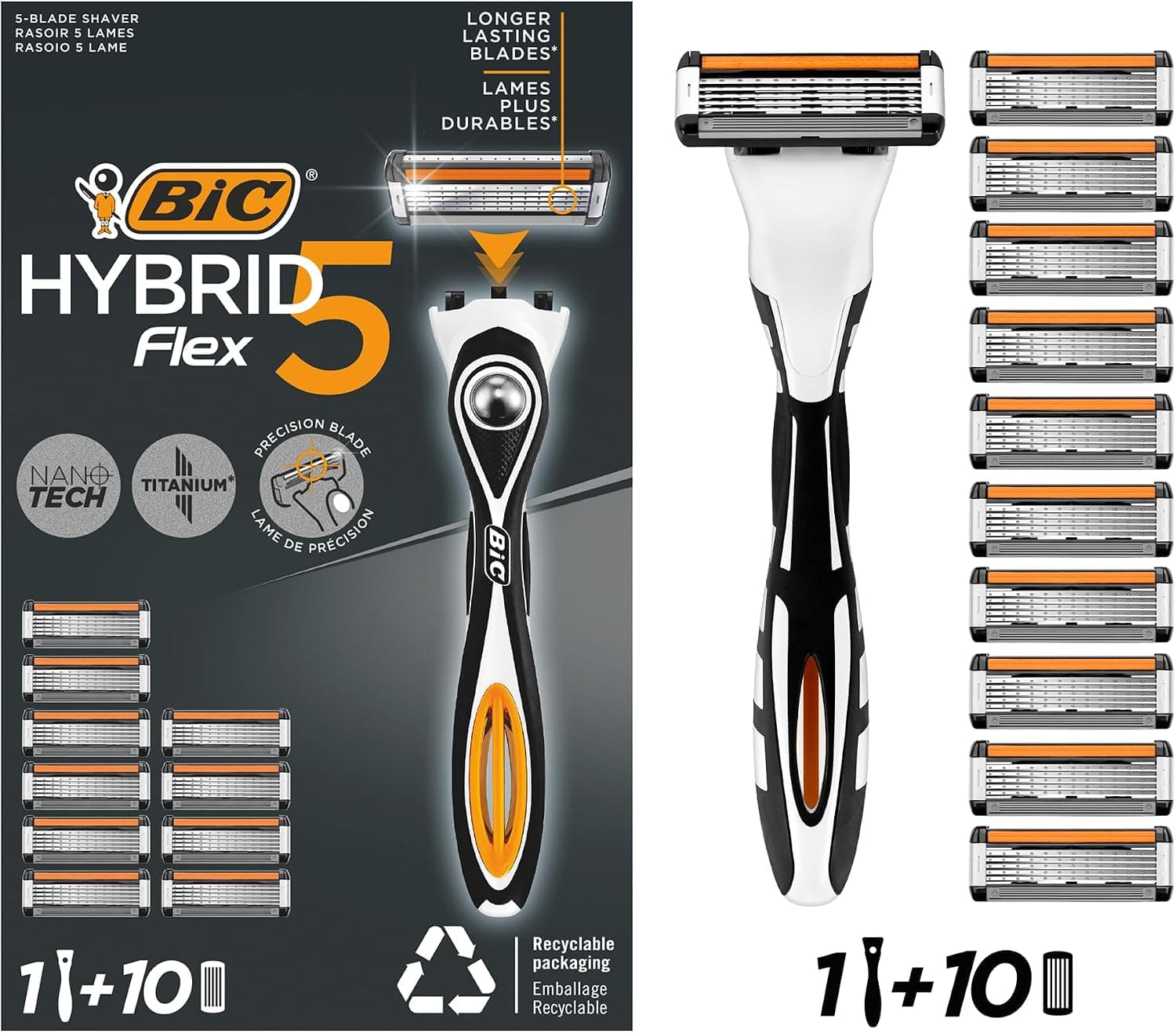 BIC Flex 5 Hybrid Tıraş Bıçağı Seti 1 Gövde + 10 Yedek Başlık 5 Bıçaklı Erkek Tıraş Bıçağı