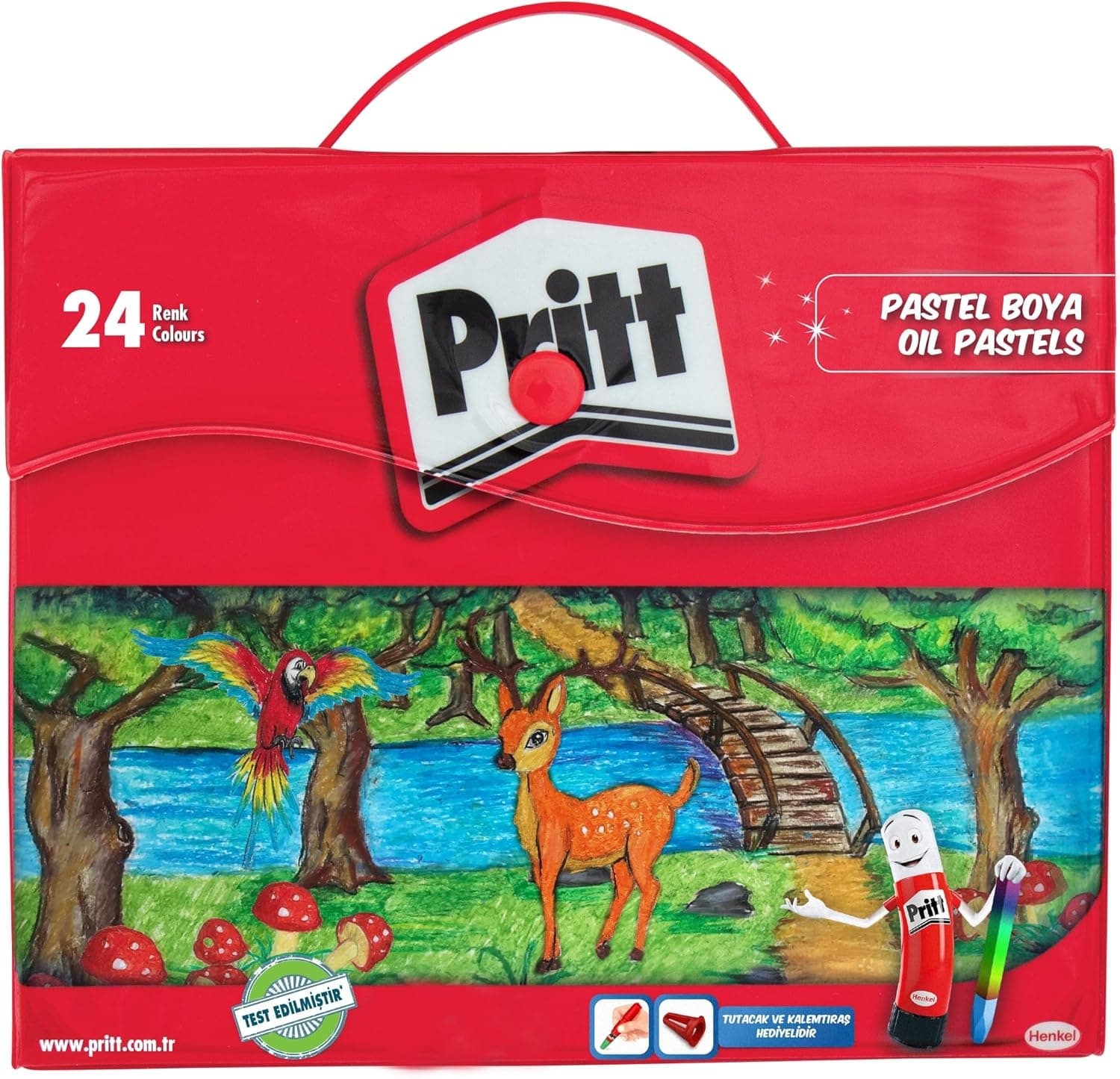 Pritt Pastel Boyalar, canlı renkler ve rahat uygulamalı pastel boya, yumuşak çocuk boyası, kolay kullanımlı resim boyası, dayanıklı kırtasiye malzemesi, Çantalı 24 Renk Pastel Boya