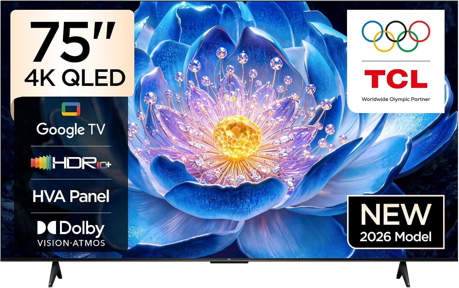 TCL 75 inç Akıllı TV 75T6D 4K Premium QLED Renkli Quantum Crystal HDR10+ Oyun Google TV, Dolby Vision Atmos, DTS Virtual X, MEMC, Sesli Kontrol, Game Master ve İnce Tasarım (2026 Modeli)