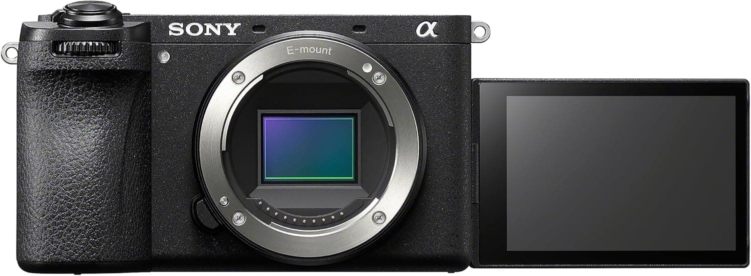 Sony Alpha 6700 aynasız APS-C dijital kamera, AI tabanlı otomatik odaklama, 5 eksenli görüntü sabitleme, 4K 120p video, vlogging ve selfie için eğilebilir dokunmatik ekran, web kamerası