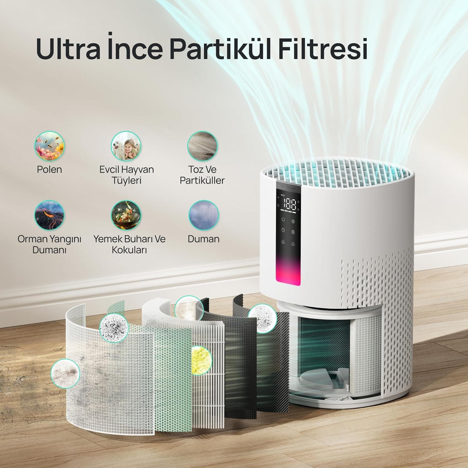 DREO Macro AP605S Akıllı Hava Temizleyici – Wi-Fi Kontrol, HEPA Filtre, 22dB Ultra Sessiz Çalışma, 82m² Alan Temizleme
